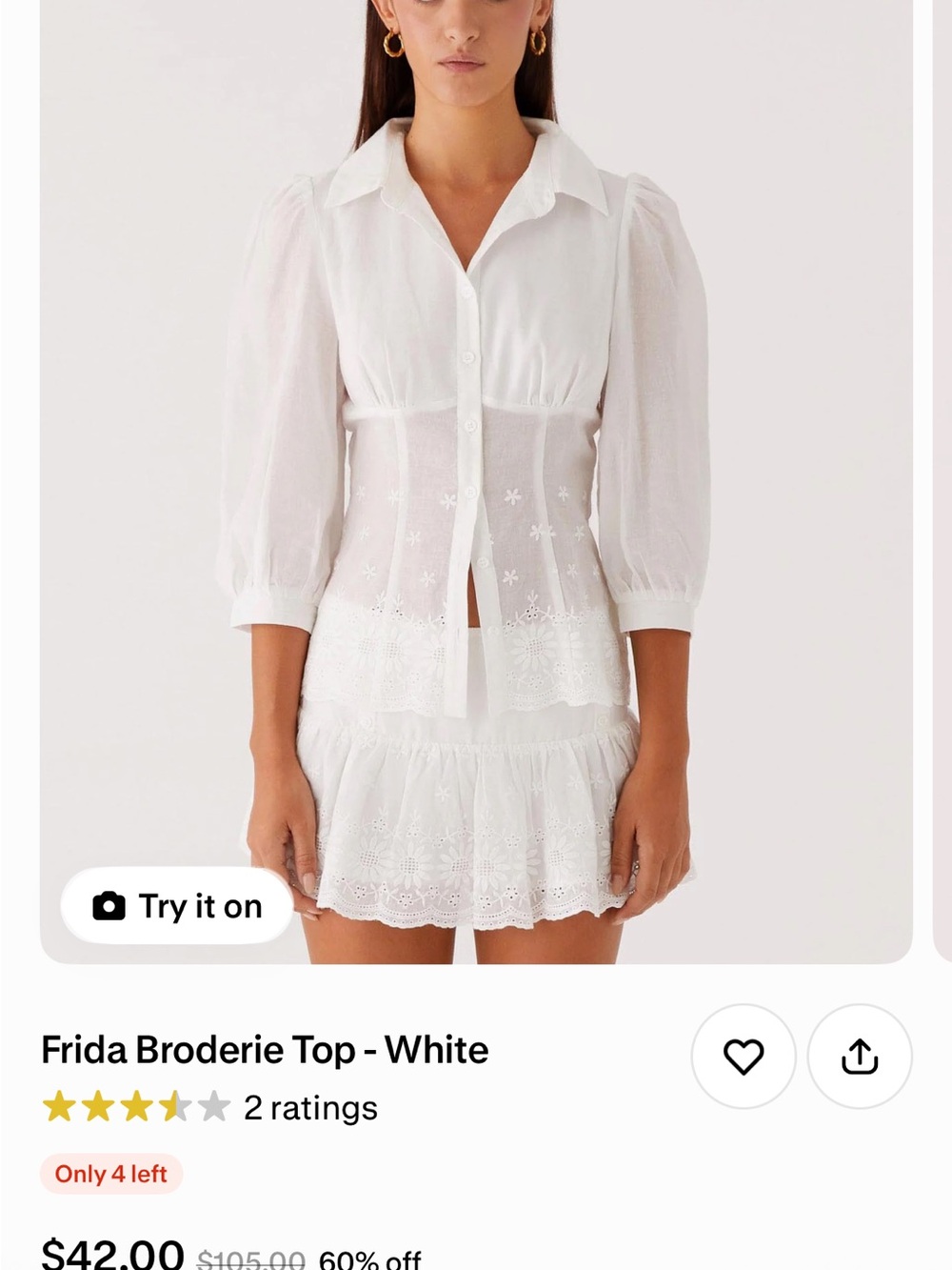 Peppermayo Frida Broderie Top - White